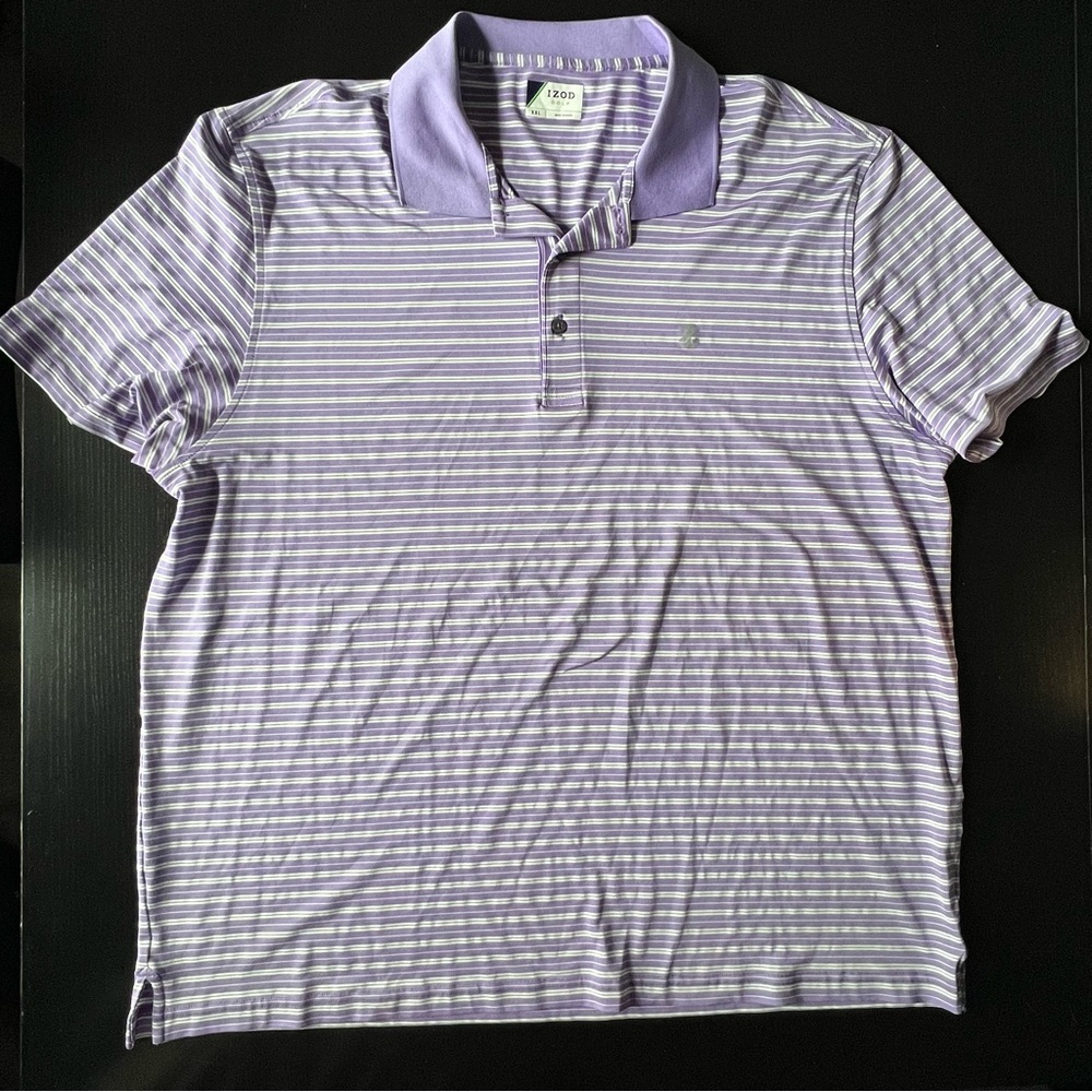 ⛳️Izod Golf Polo Shirt Striped Light Purple & White Men's Size XXL ⛳️